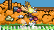 Rayman being hit by the Flipper on Yoshi's Island.