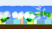 Luigi misfiring his Green Missile on Mushroom Kingdom III.