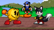 PAC-MAN and Tails taunting on Princess Peach's Castle.