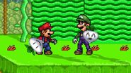 Mario and Luigi holding two turnips.