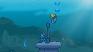 Black Mage using his up aerial while Mega Man uses Water Wave.