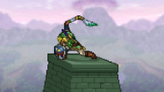 Link about to throw the Gale Boomerang, on Hyrule Castle.