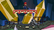 Mario standing on the small platform while Metal Mario walks.