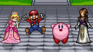 Peach, Mario, Kirby, and Zelda taunting.