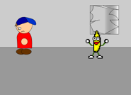 The boy sadly walks away.