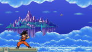 Goku after using his dash attack, while an Eggrobo passes by.