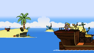 The Scurvy Crew appearing in the background.