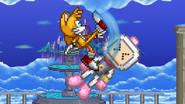 Tails kicking Bomberman away.