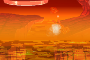Samus getting hurt by the rising lava.