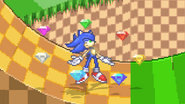 Sonic reverting to base form, on Green Hill Zone.