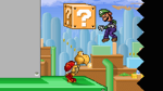 Luigi getting hurt by a Red Koopa Troopa.