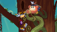 Rayman using Helicopter to attack Bandana Dee.