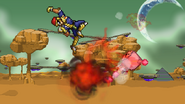 The explosion after Captain Falcon launches Bomberman.