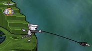 Chibi-Robo angling his grab downward.