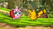 Jigglypuff and Pikachu holding pellets.
