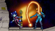 Krystal and Zero Suit Samus taunting on Sector Z.