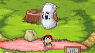 Ness attacking Sandbag with his up throw on Saturn Valley.