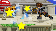 Sora uses his forward smash at the robot, on Toy Time Galaxy.