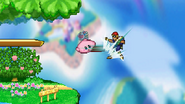 Kirby doing a "Fence of pain" on Captain Falcon.