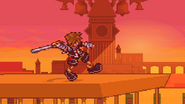 Sora about to throw his Keyblade on Twilight Town.