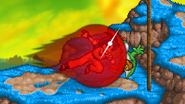 Goku attacking Yoshi with his Kaiō-ken Attack on Planet Namek.