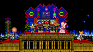 Sonic, Peach, Tails, and Mario taunting on Casino Night Zone.