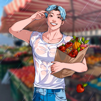 CG 40 (Showing that he picked some fruits at the market while it's raining)
