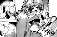 Medaka's attacks being stopped by Yuzuriha.