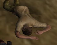Exhausted, PFC Lee slumps to the ground after his rescue.
