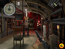 An early screenshot of the level featuring a trench gun