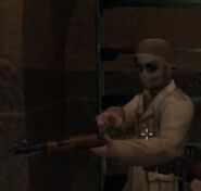 A soldier in a mask ready to fire