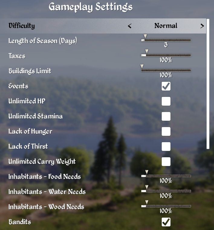 Gameplay Settings, Medieval Dynasty Wiki