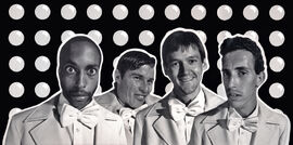 The fictional band , as featured in the album art to the  in , 1985