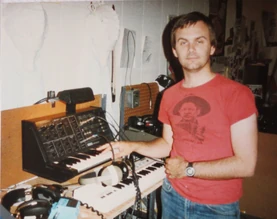 Perkins in The Residents' studio, 1979