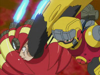 Guts Soul MegaMan using Guts Thump against BurnerMan. (episode 9)