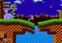 Sonic in Act 1 of the original Green Hill Zone.