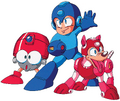 Mega Man 4 artwork of Mega Man, Rush, and Eddie