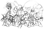 Robot Master sketch draw by Inafune around the release of Mega Man: The Power Battle.