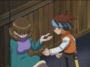 Ms. Yuri disguised as Ms. Mari, tempting Lan with a Dark Chip.