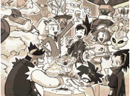 Bud and his friends celebrating Geo's arrival at Luna's party.