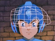 Mega Man obtaining Rolling Cutter in Night of the Living Monster Bots.