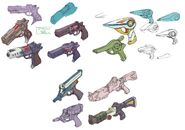 The concept art of G-Launcher along with other Axl's weapons from Mega Man X7.