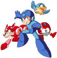 Mega Man alongside Rush, Eddie, and Beat in Mega Man 9