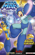 Bad Box Art Mega Man on the Box Art Brawl variant cover for Issue 33 of the comic.