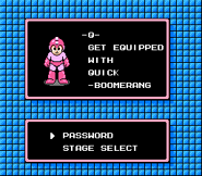 Mega Man obtaining Quick Boomerang in Mega Man 2.