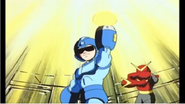 Mega Man using Flash Stopper in the Mega Man cartoon.