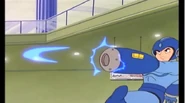 Mega Man using Quick Bommerang in the Mega Man cartoon.