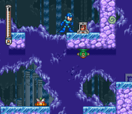 Mega Man in front of the Rush Search item in Mega Man 7