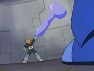Ice Man using Ice Slasher to create a giant hammer in the Mega Man cartoon.