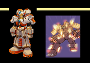 Concept art of a scrapped armor with several guns from Mega Man X: Command Mission.